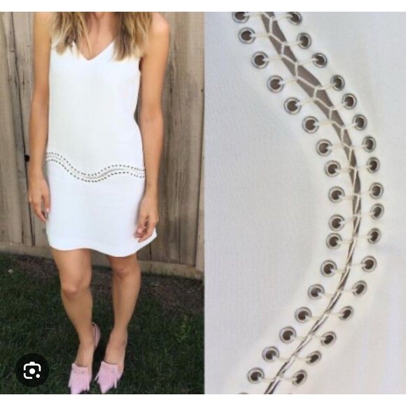 Ramy Brook Dresses & Skirts - RAMY BROOK Ivory White Shift Laced Up Detail Dress Size 6 Bride Cocktail